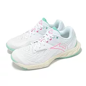 Mizuno 羽球鞋 Wave Fang 2 寬楦 男鞋 女鞋 白 粉紅 回彈 室內運動 羽排鞋 美津濃 71GA2313-40 23.5cm WHITE/PINK