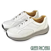 【GREEN PHOENIX】男 休閒鞋 休閒皮鞋 真皮 素面 厚底 綁帶 吸震減壓 台灣製 EU39 白色