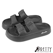 【Pretty】男女 女大尺碼 拖鞋 防水拖鞋 厚底 寬楦 吸震 輕量 EU37 黑色
