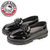 【HELLO KITTY】女 小皮鞋 樂福鞋 學生鞋 凱蒂貓 學院風 漆皮 厚底 台灣製 JP23.5 黑亮