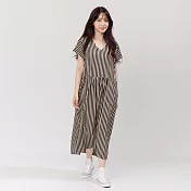 好我_Phoebe口袋V領直條洋裝 F 棕黑條