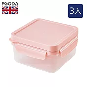 【英國FGODA】便攜式正方形兩分格保鮮餐盒(附餐具&醬料盒)-1200ml-3入-多色可選- 櫻花粉