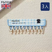 【英國FGODA】印花風黏貼式布藝晾衣夾/掛衣夾(10夾)-3入-多色可選- 藍格