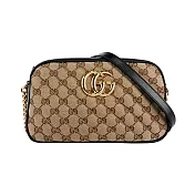 GUCCI 帆布 GG Marmont肩背/斜背包 (黑邊/卡其色)