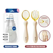 【Baby City娃娃城】陶瓷食物剪刀便攜組+Royalcare PPSU可調式匙叉組合附收納盒