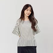 好我_Lora荷葉袖圓領直條印花寬版上衣 F 黑白條