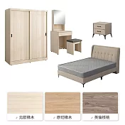 IDEA-米森質感貓抓皮雙人五尺寢室六件組(多色可選.運費另計) 卡其色床組/北歐橡木
