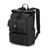 【KINGSONS】漫步輕旅捲蓋防水後背包｜減壓背帶｜可容納15.6吋筆電- 夜岩黑