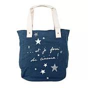 agnes b. 文字星星印刷帆布手提包 藍白