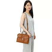 【ZENDAR】台灣總代理 限量1折 頂級小牛皮手提包肩背包 愛莉莎系列 全新專櫃展示品 琥珀色