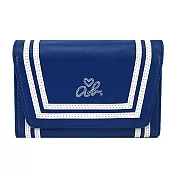 agnes b. heart雙白線軟皮翻蓋短夾- 藍