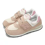 New Balance NB 休閒鞋 574 寬楦 中童 小朋友 粉紅 白 麂皮 魔鬼氈 NB 運動鞋 PV574QTC-W 19cm PINK/WHITE