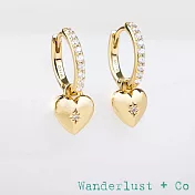 Wanderlust+Co 澳洲品牌 愛心吊飾小圓耳環|14K金+鋯石|甜美2用設計 Heart Gold