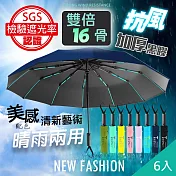 【QiMart】16骨抗風高質感摺疊自動傘(B款)x6入 8色隨機出貨