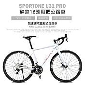 SPORTONE U31 PRO 鋁合金內走線彎把碟煞16速 L-TWOO R3甩把公路車,煞變合一平焊車架（隱藏內走線）競速碟煞彎把破風跑車- 珍珠白