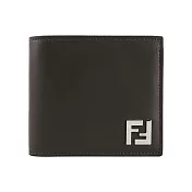 FENDI 銀色FF Logo 皮革拼接塗層帆布對開8卡短夾 (綠色/棕色)