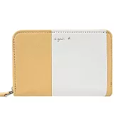 agnes b. 草寫LOGO雙色拼接羊皮零錢包 黃白