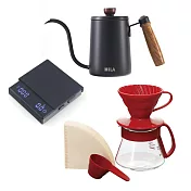 HARIO V60紅色濾杯咖啡壺組 超值組合(電子秤+手沖壺)