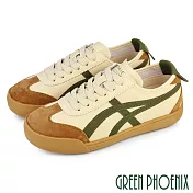 【GREEN PHOENIX】女 休閒鞋 阿甘鞋 德訓鞋 運動鞋 真皮 平底 復古 軍風 JP22.5 綠色