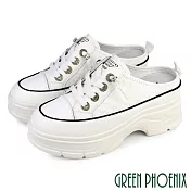 【GREEN PHOENIX】女 穆勒鞋 休閒拖鞋 懶人拖鞋 前包後空 厚底 真皮 輕量 顯瘦 EU39 白色