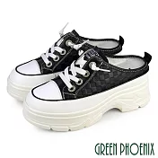 【GREEN PHOENIX】女 穆勒鞋 休閒拖鞋 懶人拖鞋 前包後空 厚底 真皮 輕量 顯瘦 EU35 黑色