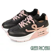 【GREEN PHOENIX】女 休閒鞋 氣墊鞋 懶人鞋 德訓鞋 厚底 免綁帶 輕量 顯瘦 水鑽 EU35 黑色