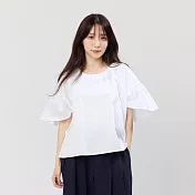 好我_Ashley圓領細褶連袖上衣 FREE 純白