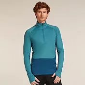 【紐西蘭icebreaker】男 ZoneKnit™ 網眼透氣半開襟長袖上衣-200 S 深藍/湖水藍