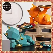 摩達客◉開運招財◉現代藝術綠色設計師斜躺捧金盤迎賓招財貓-開運喵星人擺飾 時尚藝術 事業開店禮品