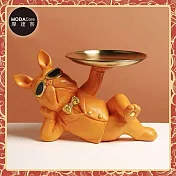 摩達客◉開運招財◉帥氣墨鏡狗法鬥牛犬頂托盤擺飾-橙橘色款-聚寶盆糖.果收納 時尚藝術 事業開店禮品