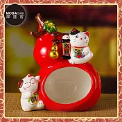 摩達客◉開運招財◉紅葫蘆福祿滿滿招財貓來福如意大口收納陶瓷擺飾 新春節糖.果盒 玄關客廳茶几 櫃台來客