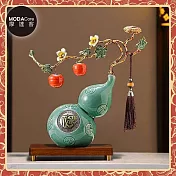 摩達客◉開運招財◉精緻創意藝術綠色事事如意福祿葫蘆聚財設計陶瓷風水擺飾 辦公室事業 客廳玄關 春節禮品工藝