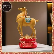 摩達客◉開運招財◉精緻創意唐彩風吉祥橙黃色寶馬上招財聚寶盆風水擺飾 辦公室事業 客廳玄關 春節禮品工藝