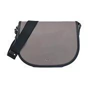 agnes b.金屬LOGO皮革飾邊翻蓋斜背包- 灰綠