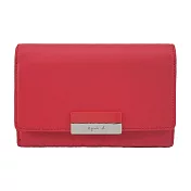 agnes b.金屬方牌釦翻蓋皮革中夾- 紅