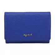 agnes b.金屬LOGO防刮皮革名片夾- 寶藍