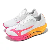 Mizuno 競速跑鞋 Wave Rebellion Flash 3 男鞋 花火系列 白 粉紅 緩震 厚底 美津濃 J1GC2517-01 25cm WHITE/PINK