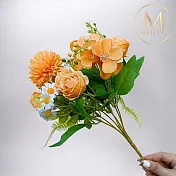 【Floral M】法式小花園玫瑰洋甘菊橘色花束仿真花花材（1入組）