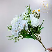 【Floral M】法式小花園玫瑰洋甘菊白色花束仿真花花材（1入組）