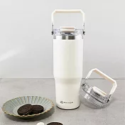 【伴佳家】陶瓷雙飲提提杯 直飲/吸管兩用 奶油白