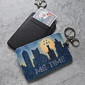 《桐鹿》夜貓 皮革卡夾鑰匙圈_ 夜黑版