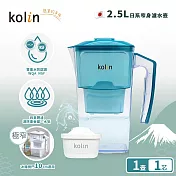 Kolin 歌林 2.5L日系窄身濾水壺(內含四重濾芯*1/適用Brita)  (地平線綠)