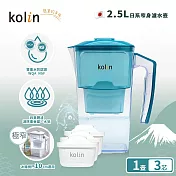 Kolin 歌林 2.5L濾水壺(內含四重濾芯*1) 加贈2芯(共1壺3芯/適用Brita)  (地平線綠)