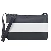 agnes b.巴黎限定橫紋羊皮扁斜背包- 黑白