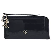 agnes b.ab heart愛心logo漆皮L拉鍊長夾- 黑