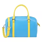 agnes b.撞色手把皮革波士頓包-大 水藍黃