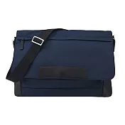 agnes b. 皮革壓紋LOGO尼龍斜背包-大 藍