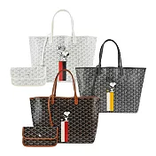 GOYARD SNOOPY 聯名款條紋塗料帆布LOGO子母購物包-任選色 小/黑棕/白紅