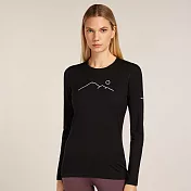 【紐西蘭Icebreaker】女 Oasis 圓領長袖上衣 (山脊輪廓)-200 S 黑色