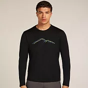 【紐西蘭Icebreaker】男 Tech Lite 圓領長袖上衣 (山脊輪廓)-150 M 黑色